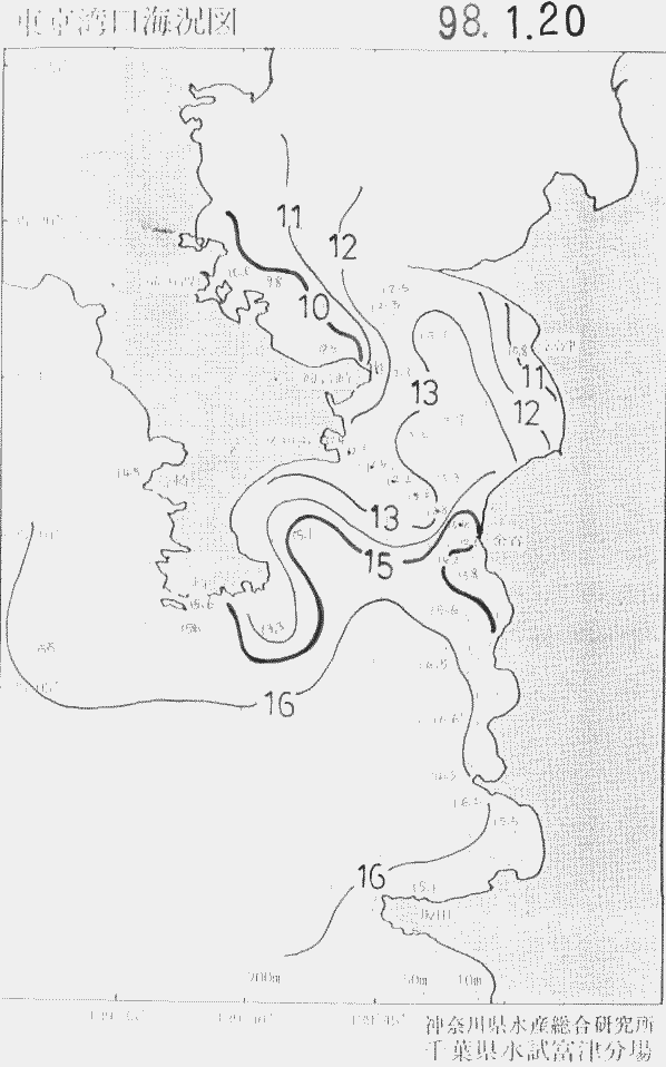 海況図, 東京湾口海況図 検索結果, (水温分布 等を図示)