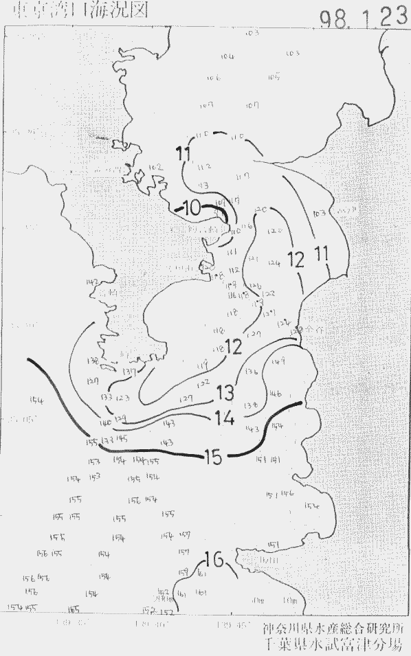 海況図, 東京湾口海況図 検索結果, (水温分布 等を図示)