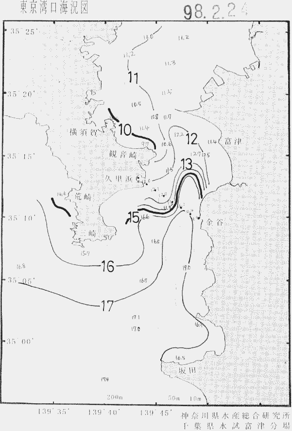 海況図, 東京湾口海況図 検索結果, (水温分布 等を図示)