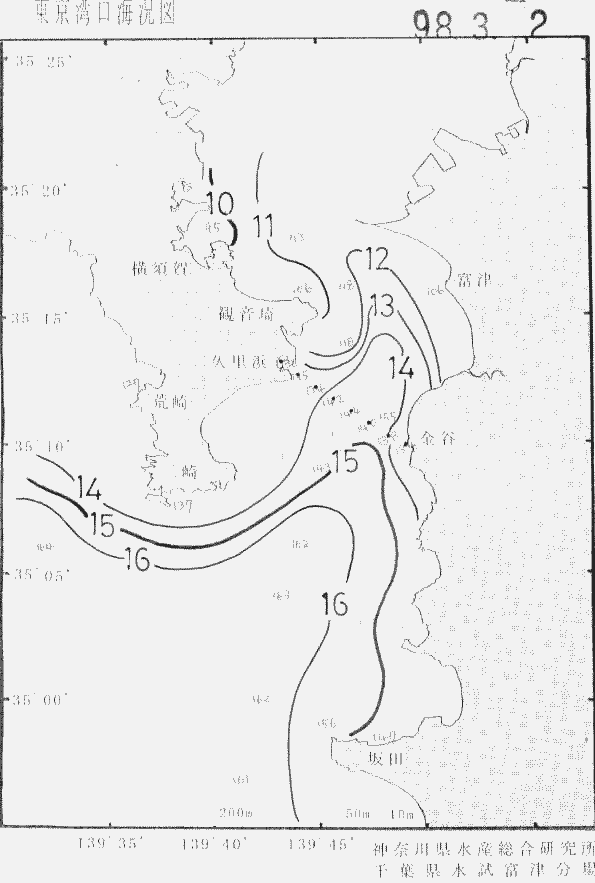 海況図, 東京湾口海況図 検索結果, (水温分布 等を図示)