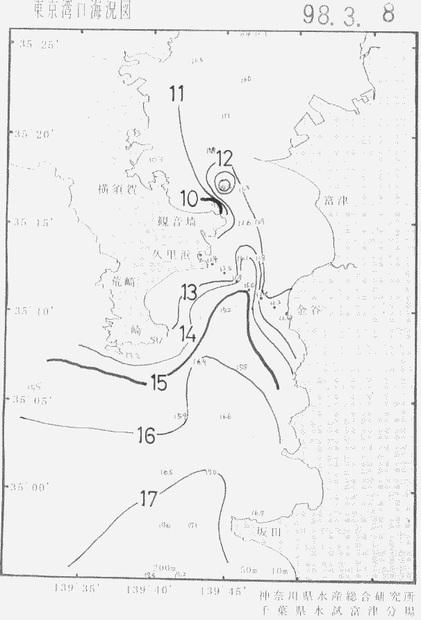 海況図, 東京湾口海況図 検索結果, (水温分布 等を図示)