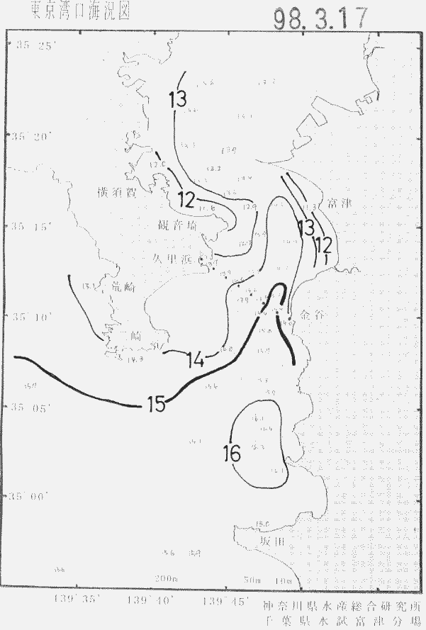 海況図, 東京湾口海況図 検索結果, (水温分布 等を図示)