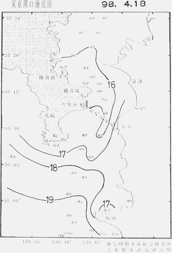 海況図, 東京湾口海況図 検索結果, (水温分布 等を図示)