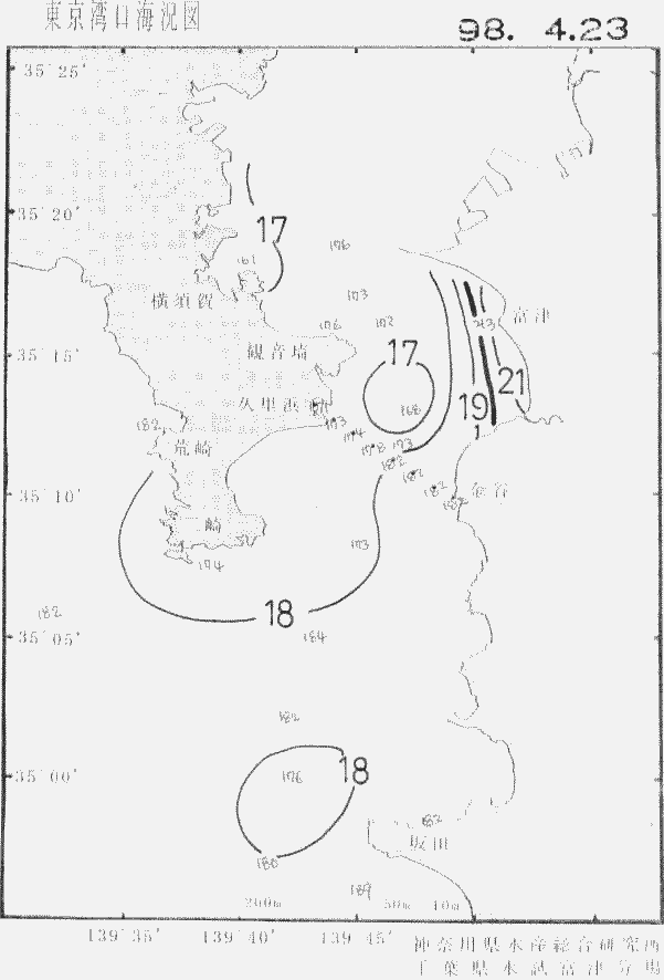 海況図, 東京湾口海況図 検索結果, (水温分布 等を図示)