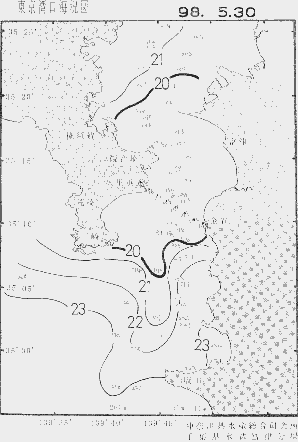 海況図, 東京湾口海況図 検索結果, (水温分布 等を図示)