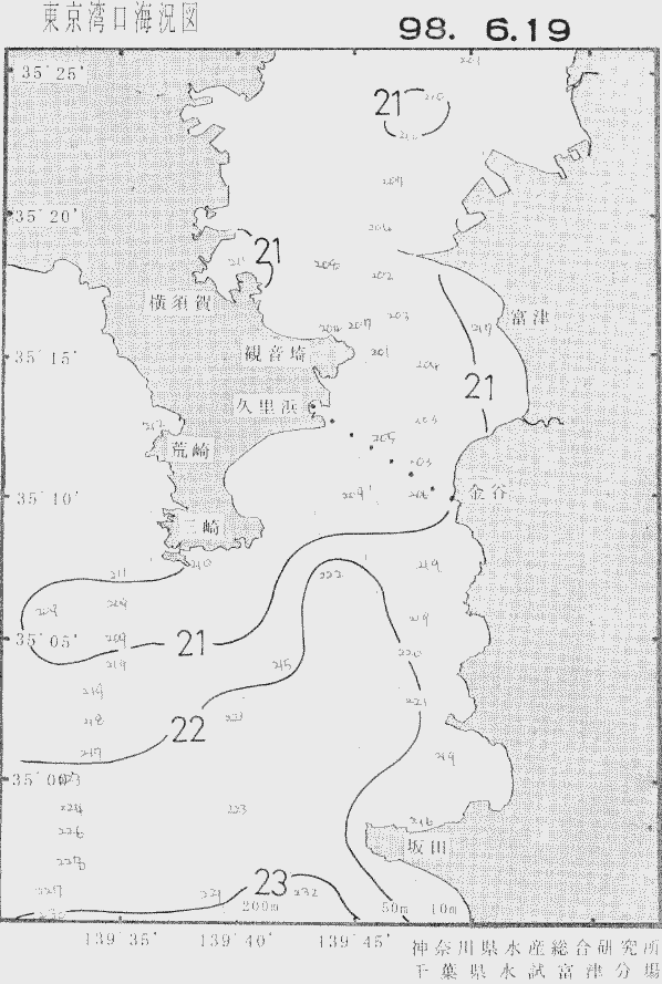 海況図, 東京湾口海況図 検索結果, (水温分布 等を図示)