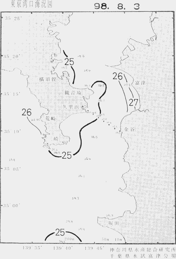 海況図, 東京湾口海況図 検索結果, (水温分布 等を図示)