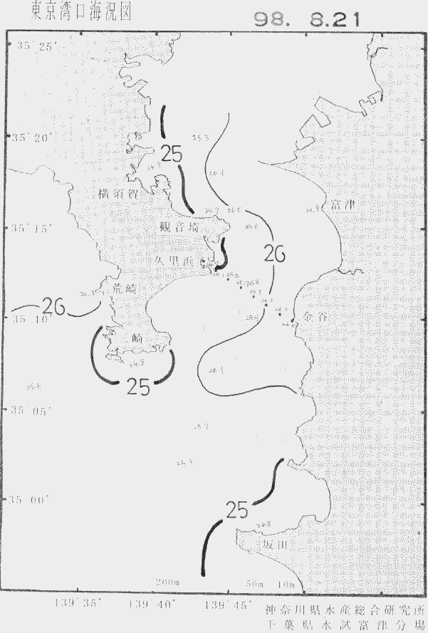 海況図, 東京湾口海況図 検索結果, (水温分布 等を図示)