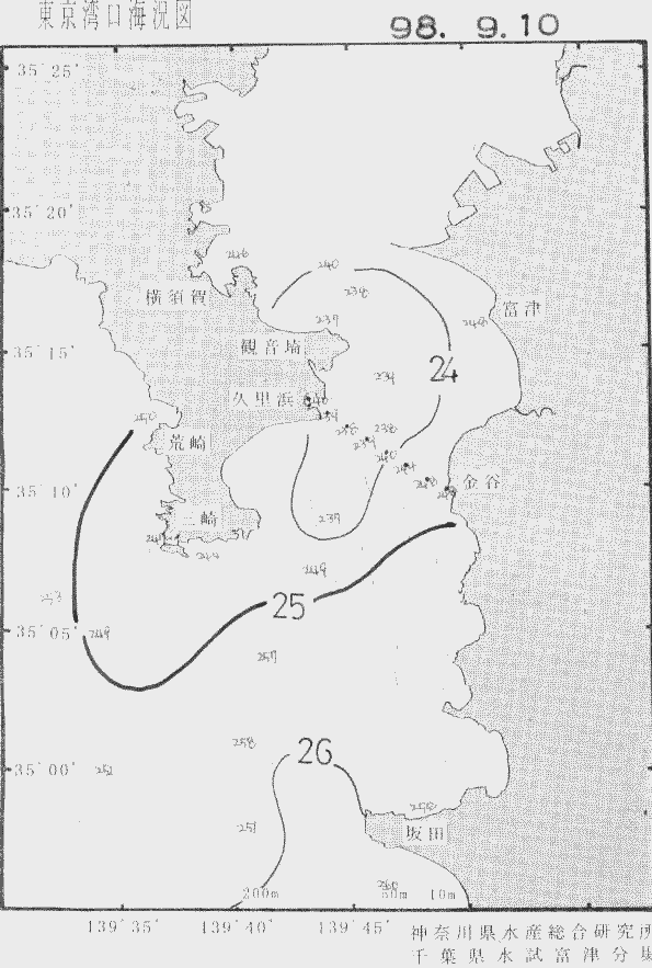 海況図, 東京湾口海況図 検索結果, (水温分布 等を図示)