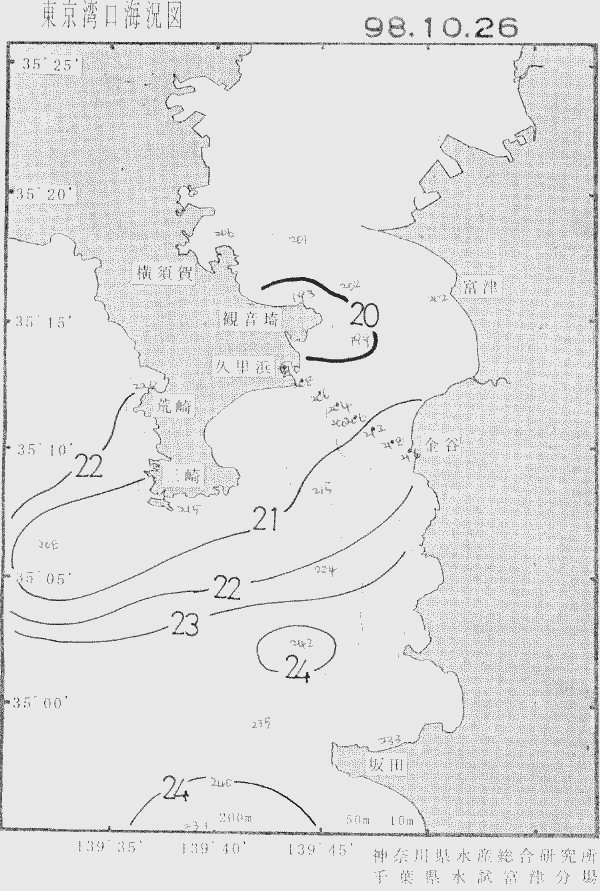 海況図, 東京湾口海況図 検索結果, (水温分布 等を図示)