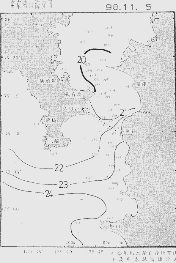 海況図, 東京湾口海況図 検索結果, (水温分布 等を図示)