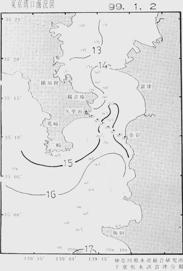 海況図, 東京湾口海況図 検索結果, (水温分布 等を図示)