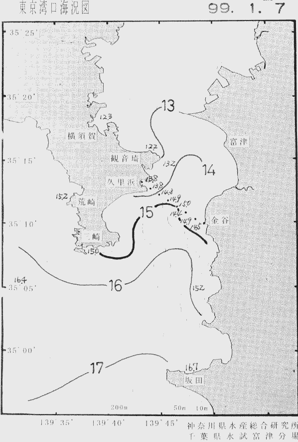 海況図, 東京湾口海況図 検索結果, (水温分布 等を図示)