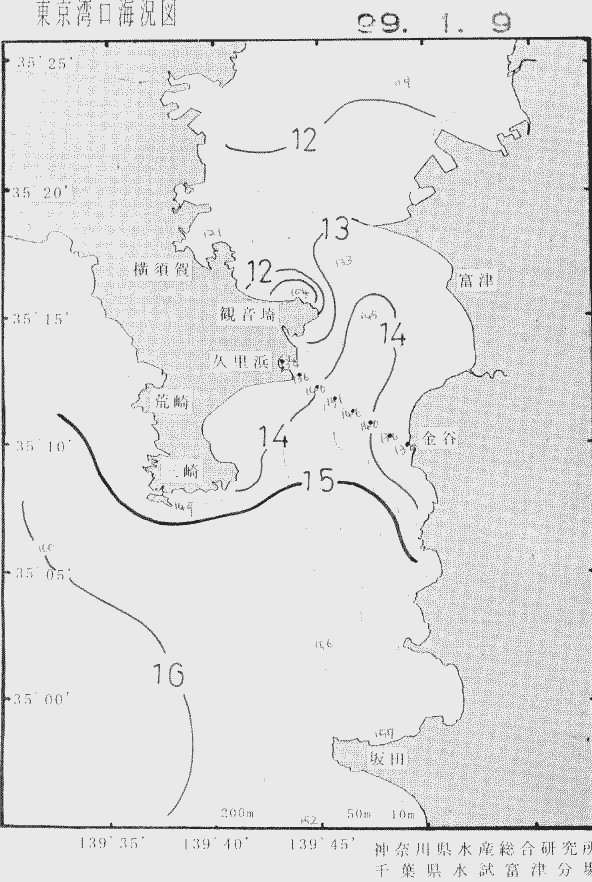 海況図, 東京湾口海況図 検索結果, (水温分布 等を図示)