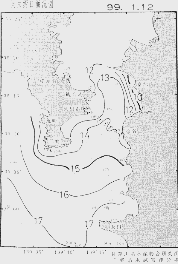 海況図, 東京湾口海況図 検索結果, (水温分布 等を図示)