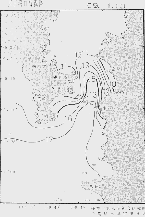 海況図, 東京湾口海況図 検索結果, (水温分布 等を図示)