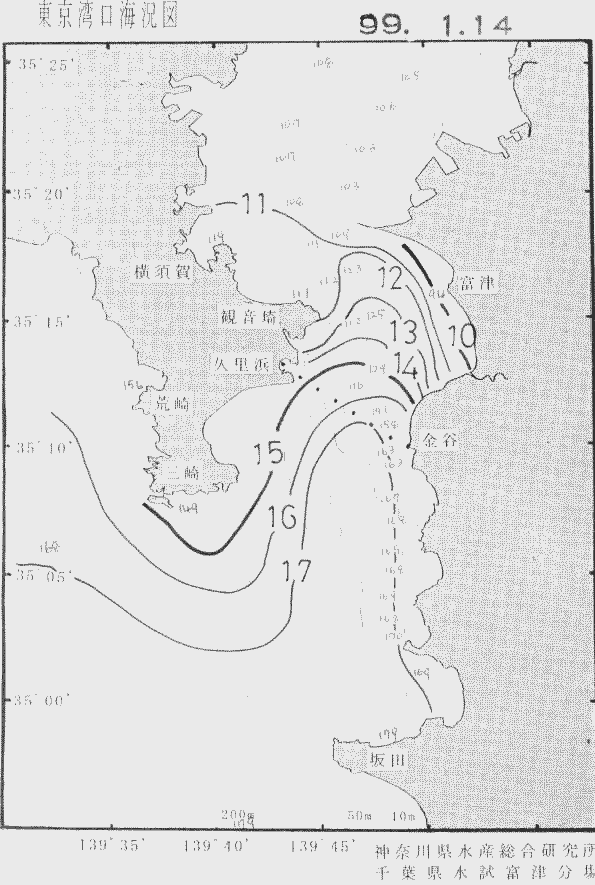 海況図, 東京湾口海況図 検索結果, (水温分布 等を図示)