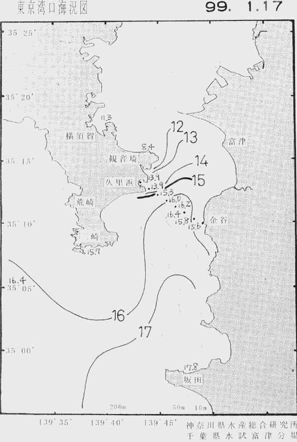 海況図, 東京湾口海況図 検索結果, (水温分布 等を図示)