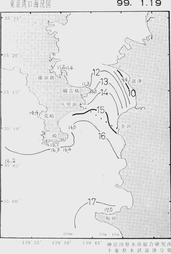 海況図, 東京湾口海況図 検索結果, (水温分布 等を図示)