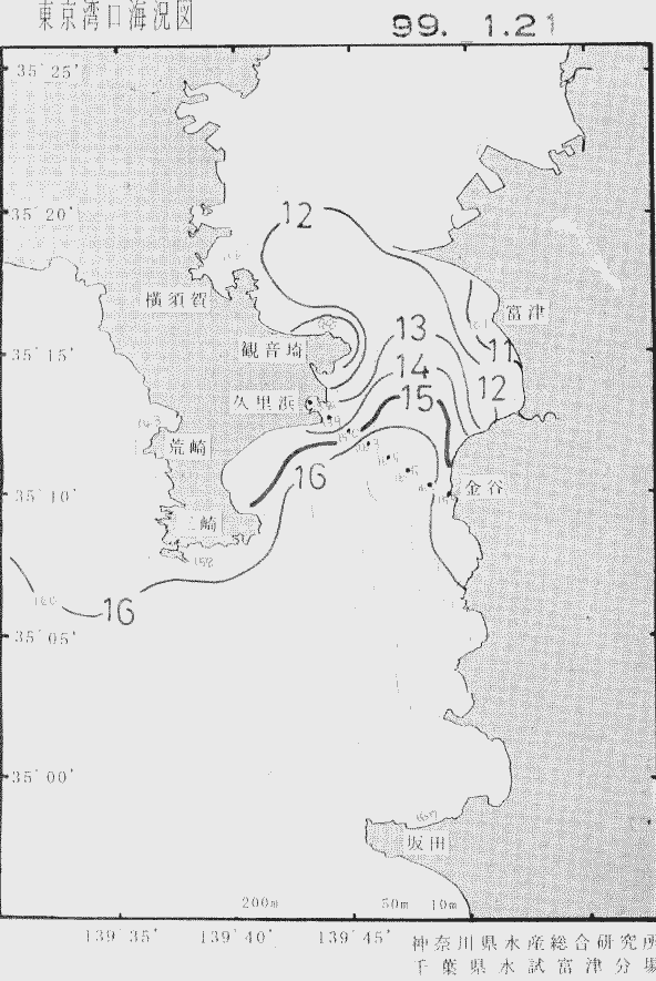 海況図, 東京湾口海況図 検索結果, (水温分布 等を図示)