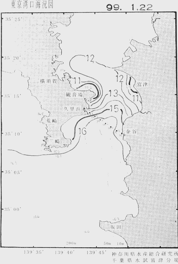 海況図, 東京湾口海況図 検索結果, (水温分布 等を図示)