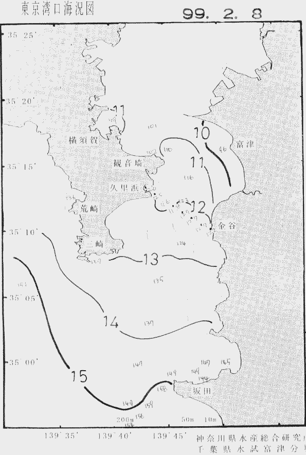 海況図, 東京湾口海況図 検索結果, (水温分布 等を図示)