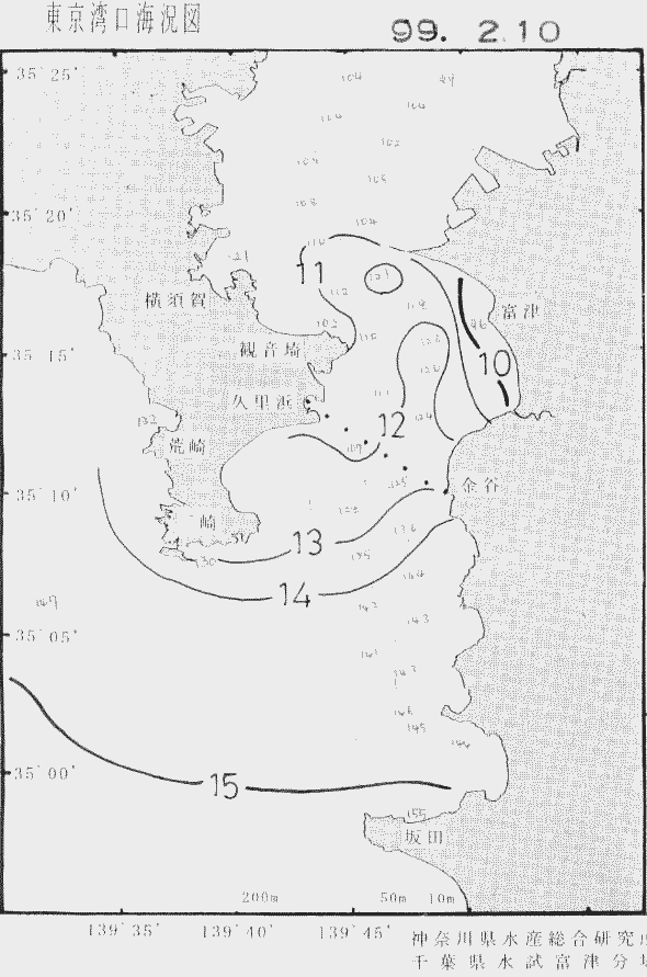 海況図, 東京湾口海況図 検索結果, (水温分布 等を図示)