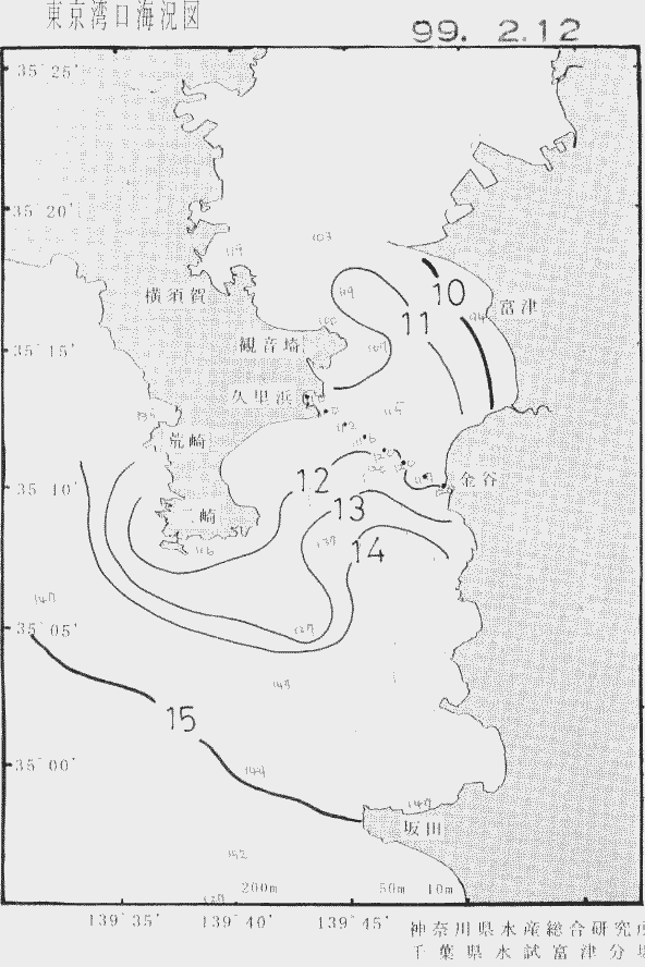 海況図, 東京湾口海況図 検索結果, (水温分布 等を図示)