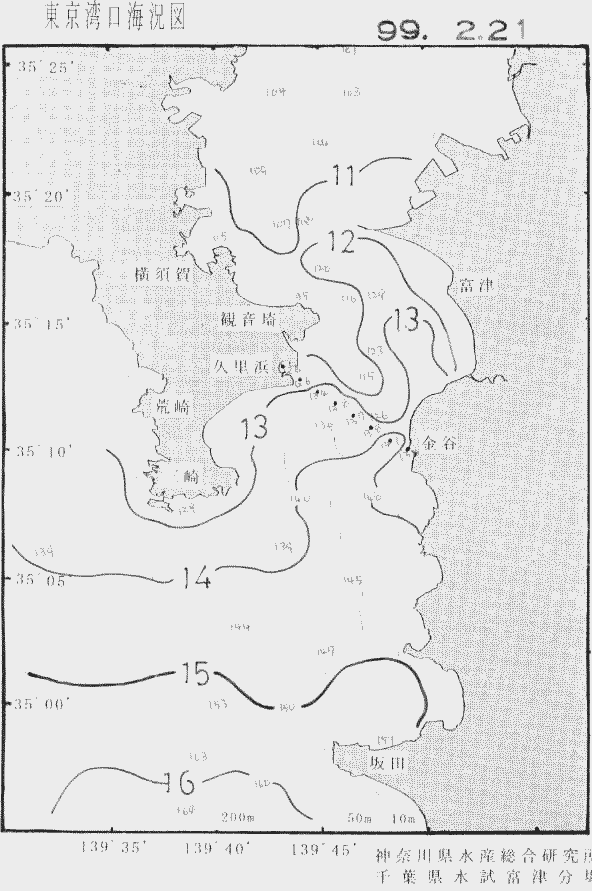 海況図, 東京湾口海況図 検索結果, (水温分布 等を図示)