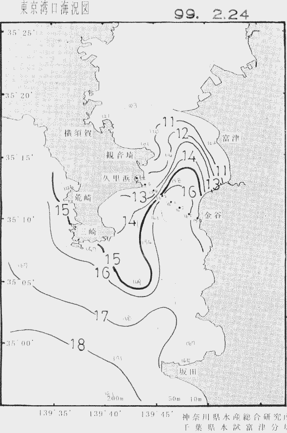 海況図, 東京湾口海況図 検索結果, (水温分布 等を図示)
