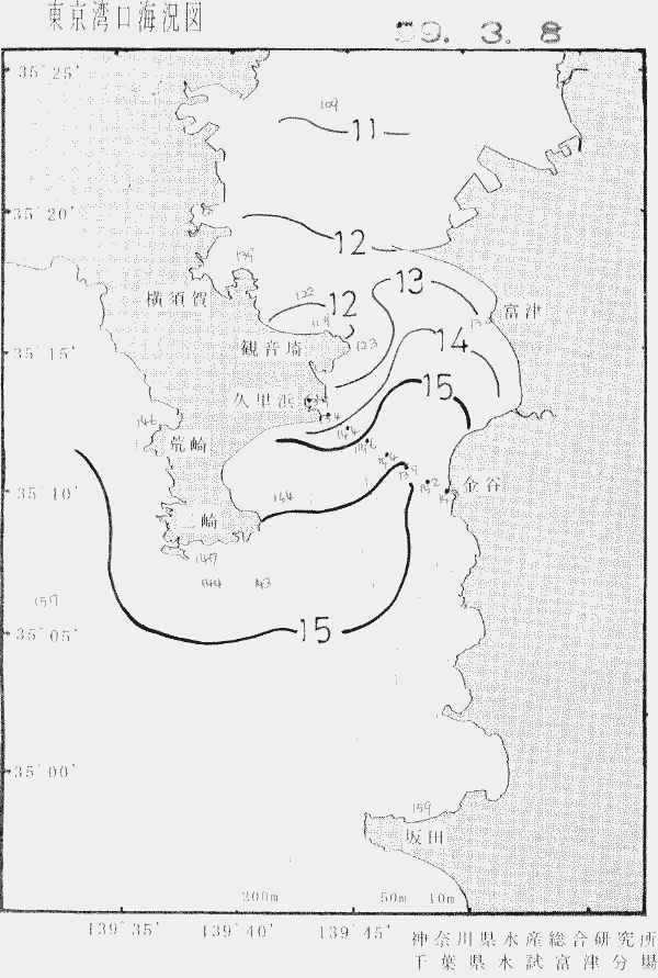 海況図, 東京湾口海況図 検索結果, (水温分布 等を図示)