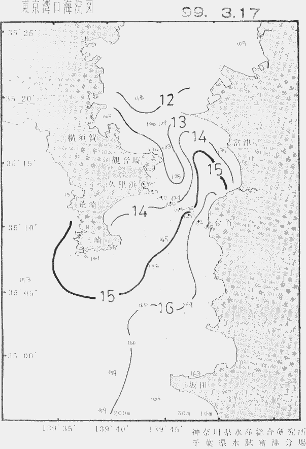 海況図, 東京湾口海況図 検索結果, (水温分布 等を図示)