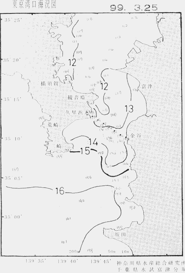 海況図, 東京湾口海況図 検索結果, (水温分布 等を図示)