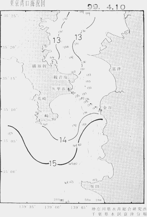 海況図, 東京湾口海況図 検索結果, (水温分布 等を図示)