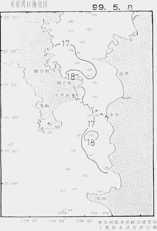 海況図, 東京湾口海況図 検索結果, (水温分布 等を図示)