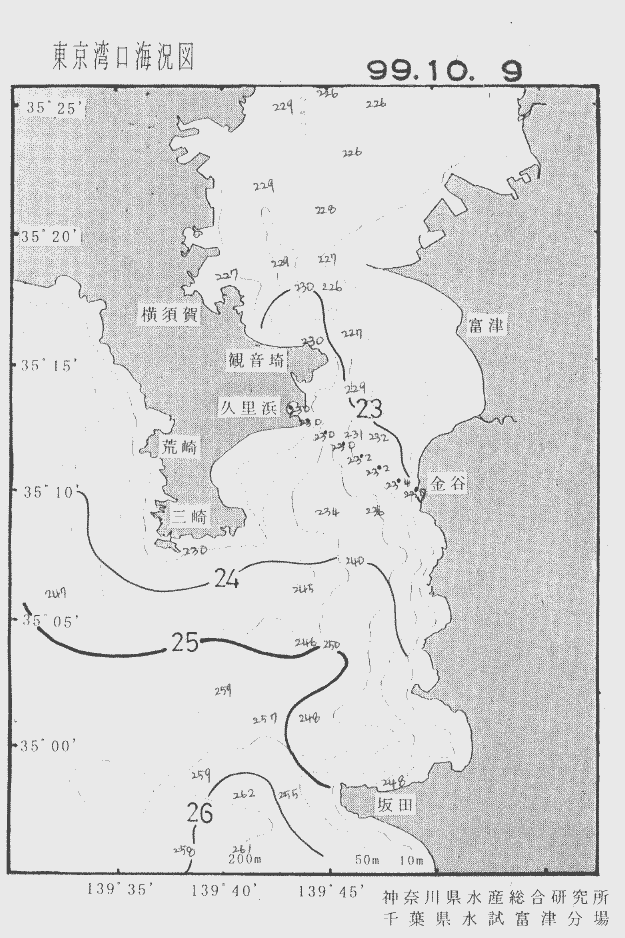 海況図, 東京湾口海況図 検索結果, (水温分布 等を図示)