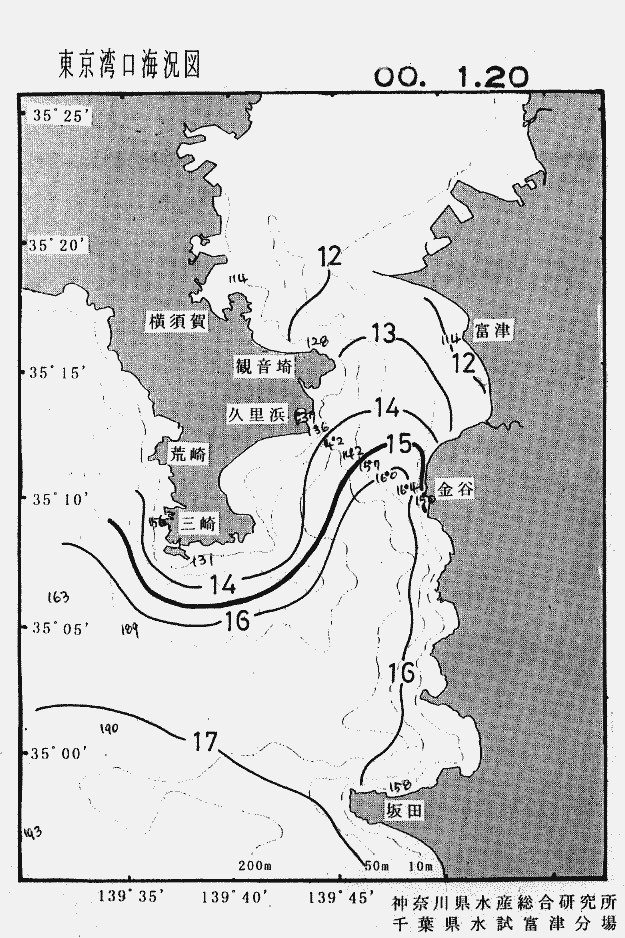 海況図, 東京湾口海況図 検索結果, (水温分布 等を図示)