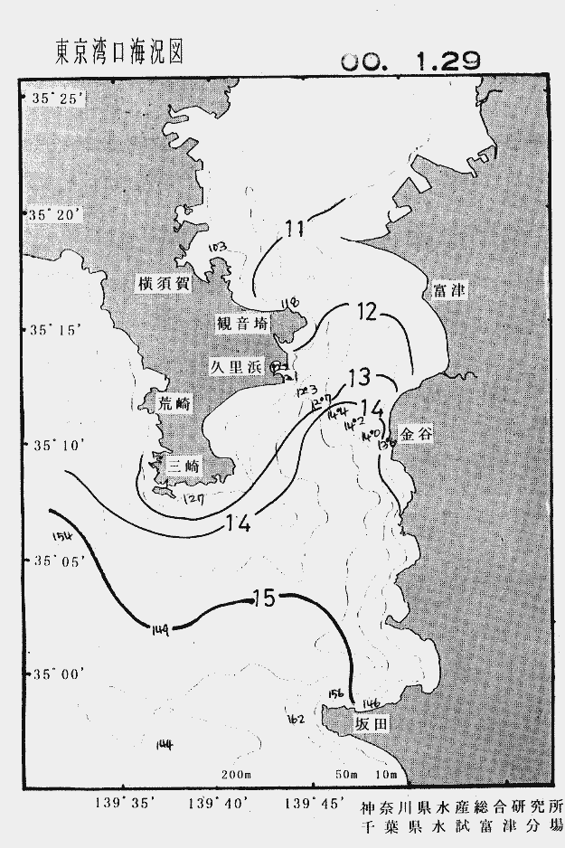 海況図, 東京湾口海況図 検索結果, (水温分布 等を図示)