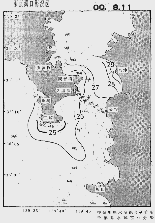 海況図, 東京湾口海況図 検索結果, (水温分布 等を図示)
