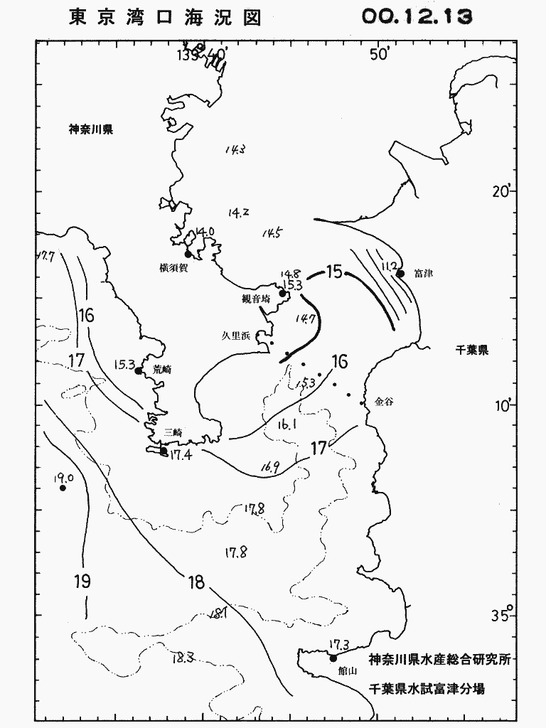 海況図, 東京湾口海況図 検索結果, (水温分布 等を図示)