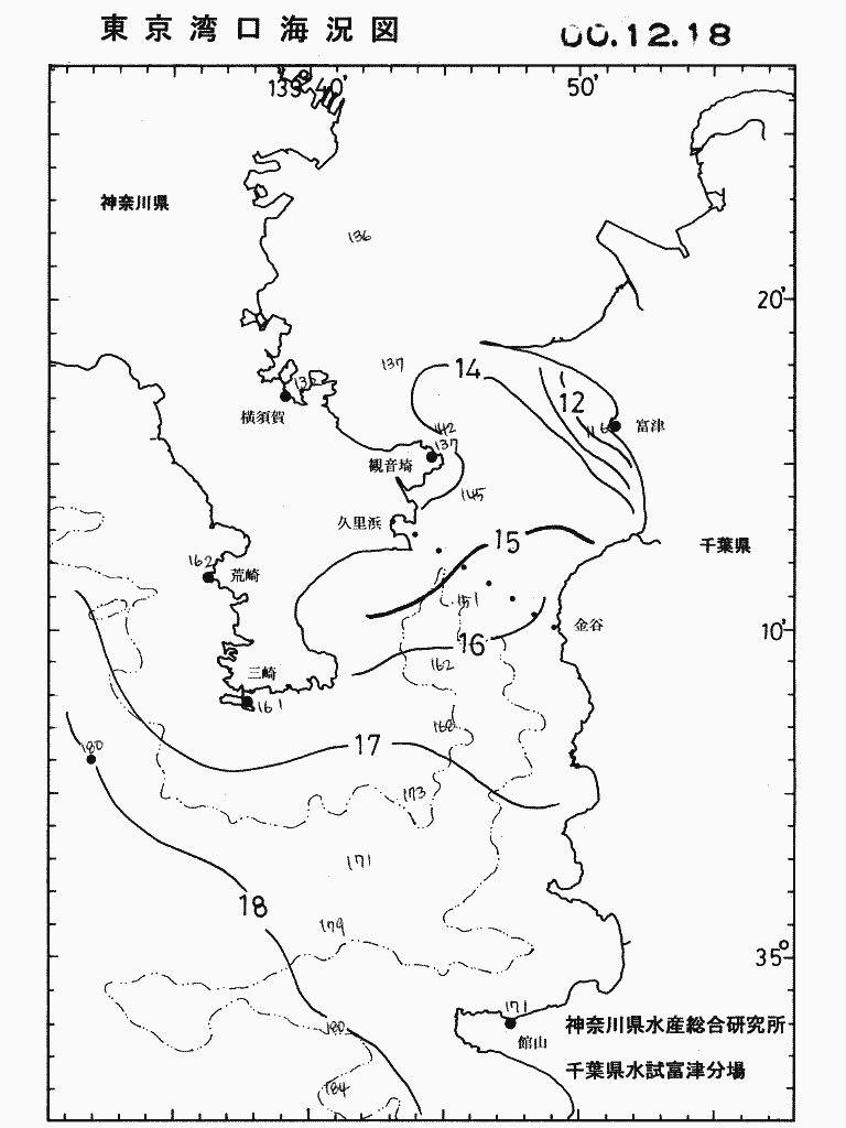 海況図, 東京湾口海況図 検索結果, (水温分布 等を図示)