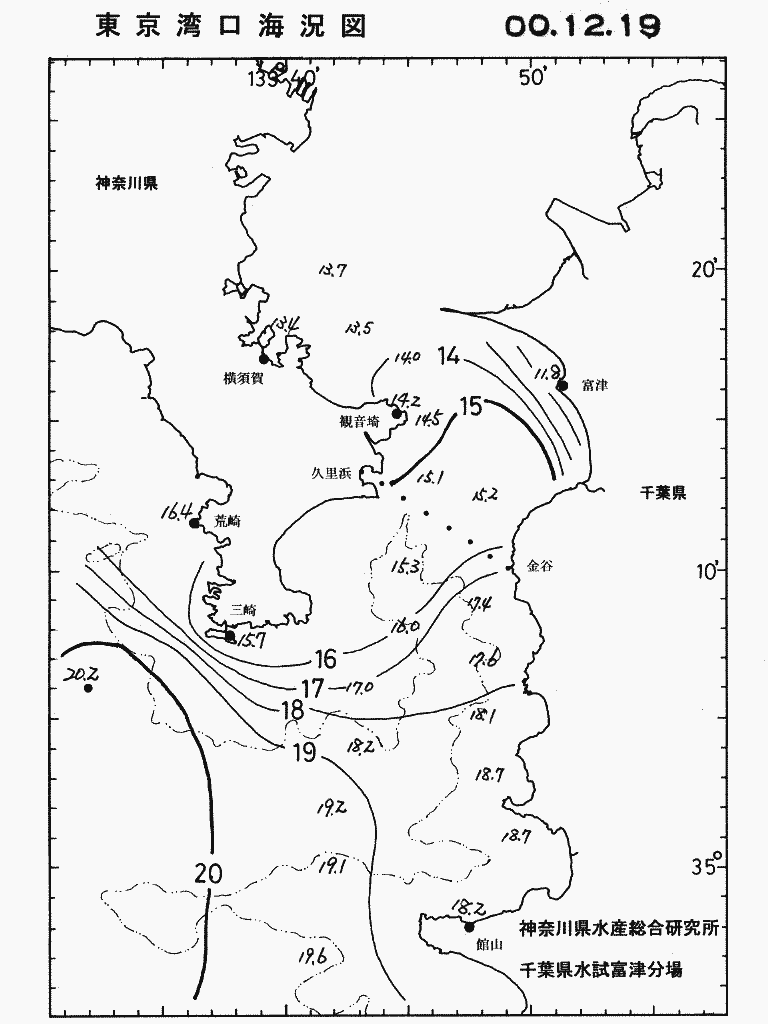 海況図, 東京湾口海況図 検索結果, (水温分布 等を図示)