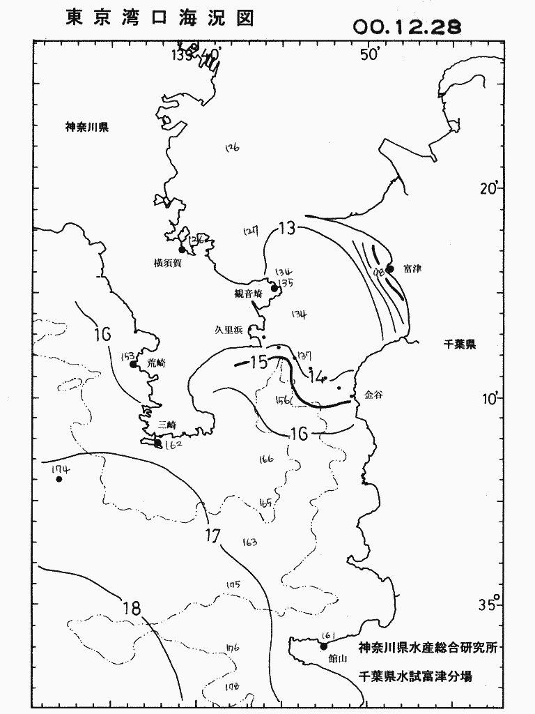 海況図, 東京湾口海況図 検索結果, (水温分布 等を図示)