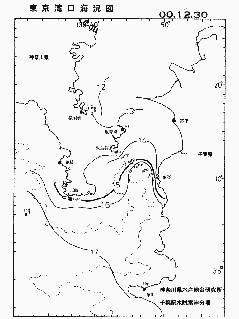 海況図, 東京湾口海況図 検索結果, (水温分布 等を図示)