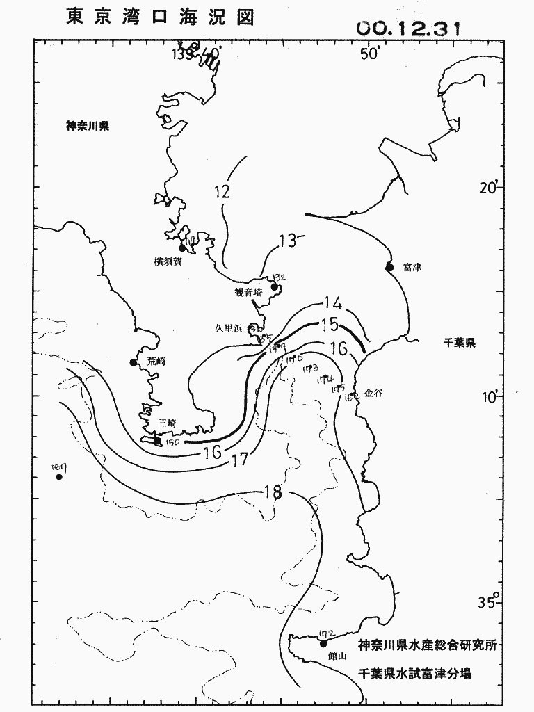 海況図, 東京湾口海況図 検索結果, (水温分布 等を図示)