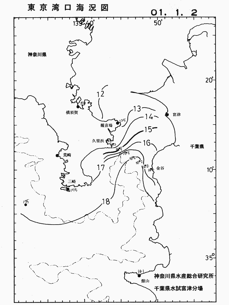 海況図, 東京湾口海況図 検索結果, (水温分布 等を図示)