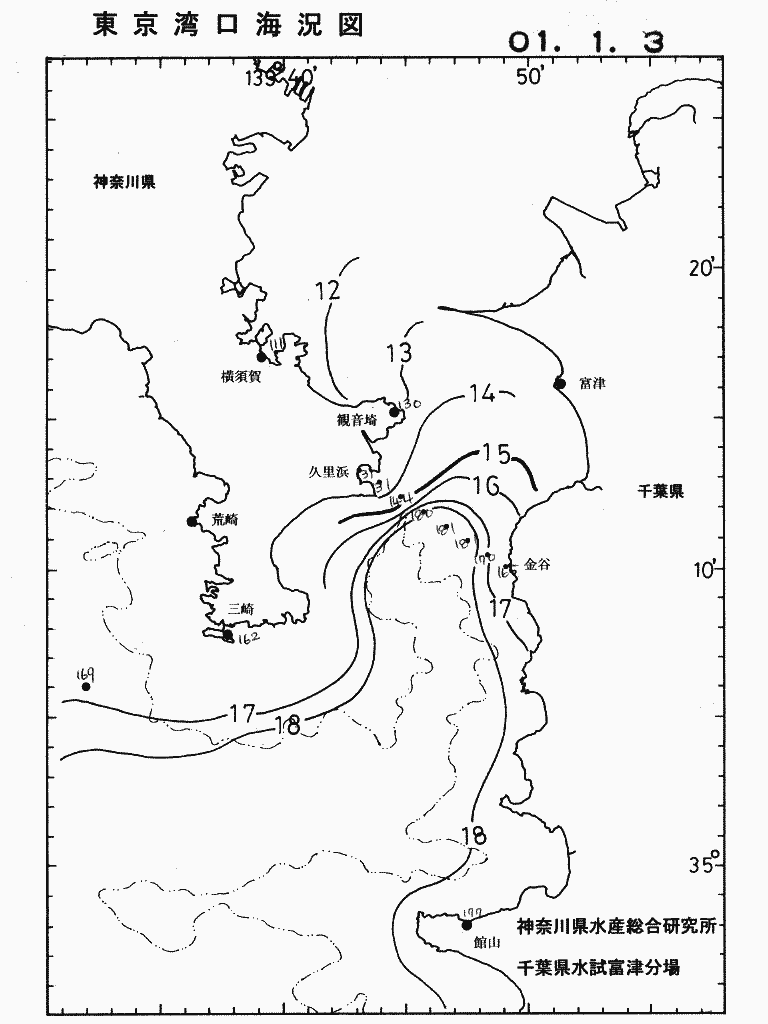 海況図, 東京湾口海況図 検索結果, (水温分布 等を図示)