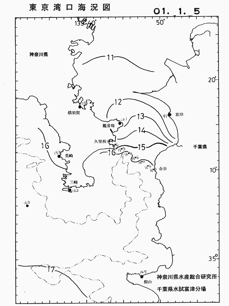 海況図, 東京湾口海況図 検索結果, (水温分布 等を図示)