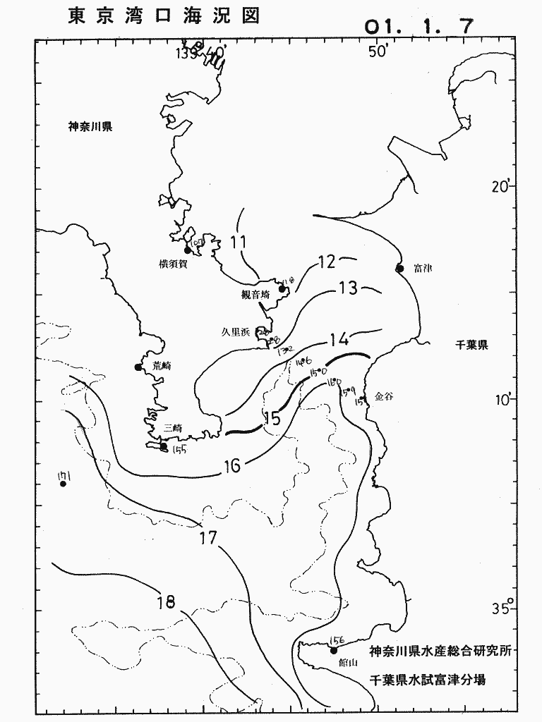 海況図, 東京湾口海況図 検索結果, (水温分布 等を図示)