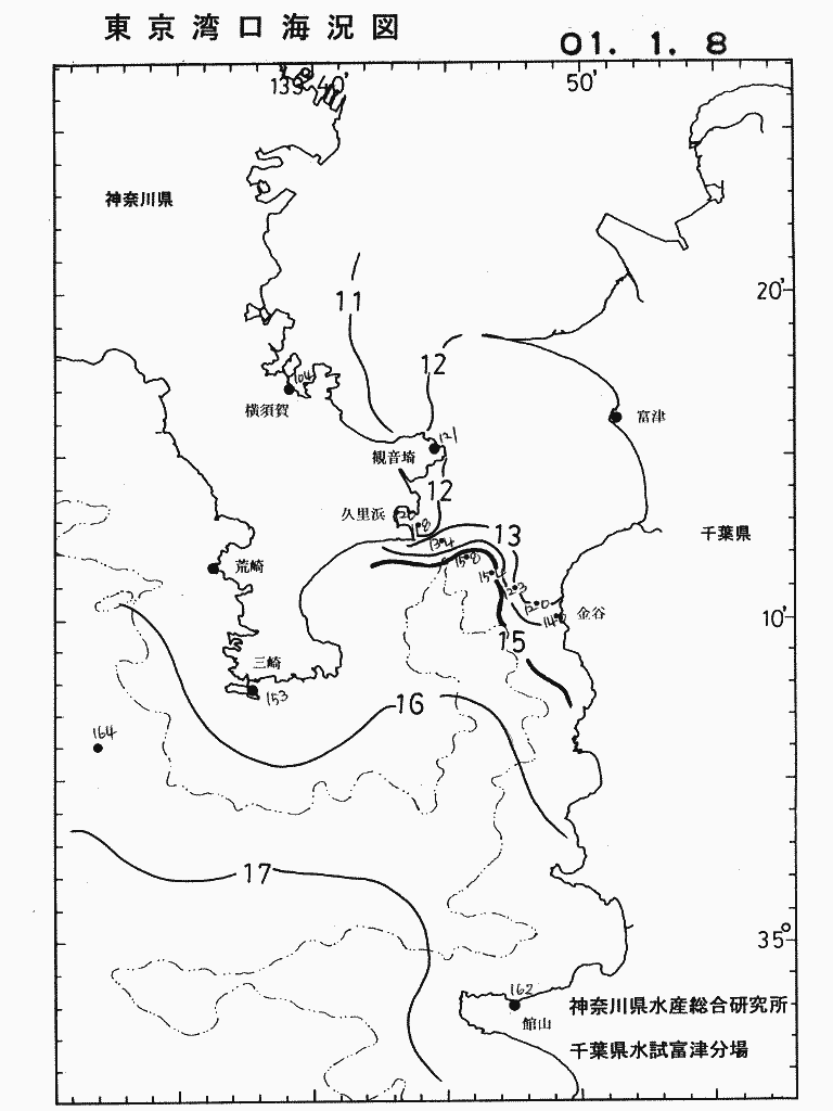 海況図, 東京湾口海況図 検索結果, (水温分布 等を図示)